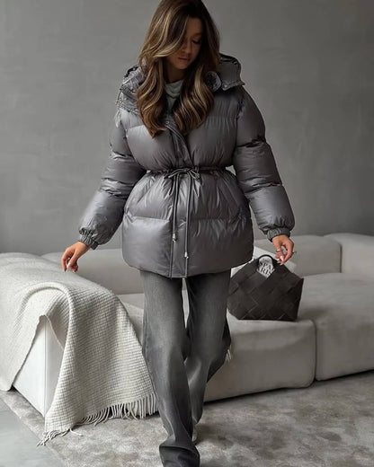 Veste Hiver Femme à Fermeture Éclair et Capuche Adjustable