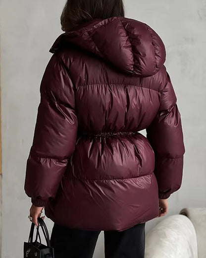 Veste Hiver Femme à Fermeture Éclair et Capuche Adjustable