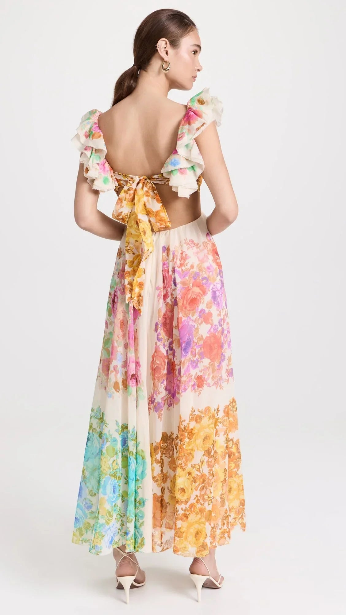 Robe Fleurie Pour Femme, Col en V et Bretelles Volants