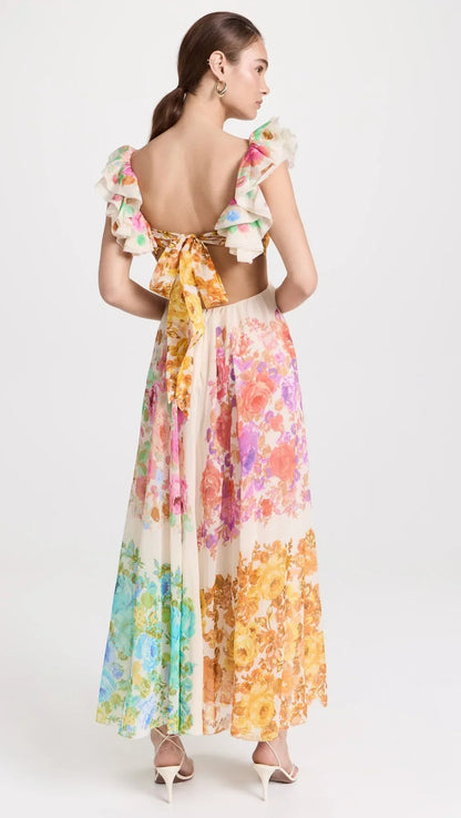 Robe Fleurie Pour Femme, Col en V et Bretelles Volants