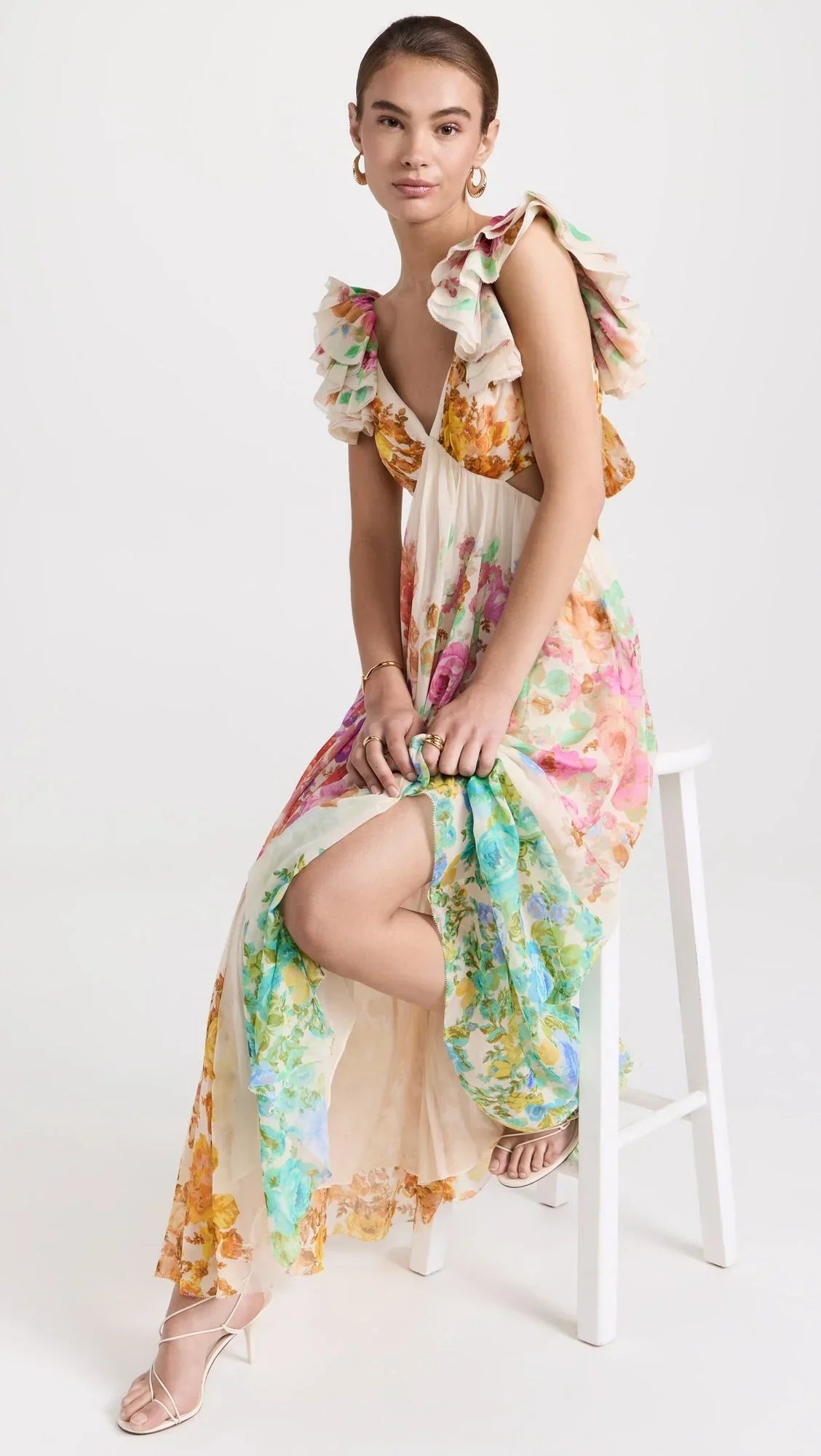 Robe Fleurie Pour Femme, Col en V et Bretelles Volants