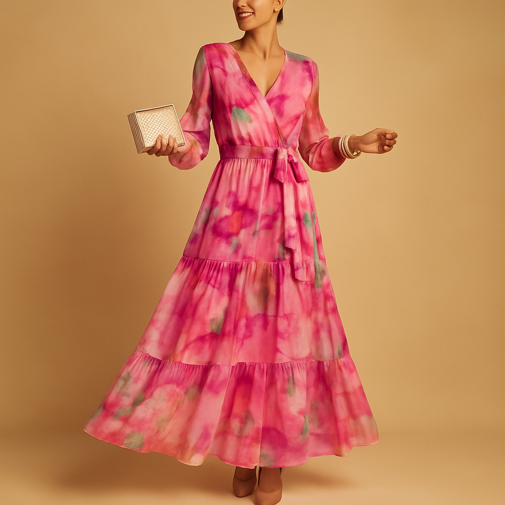 Robe Longue Féminine à Manches Longues avec Ceinture Élastique - PanierRoyale