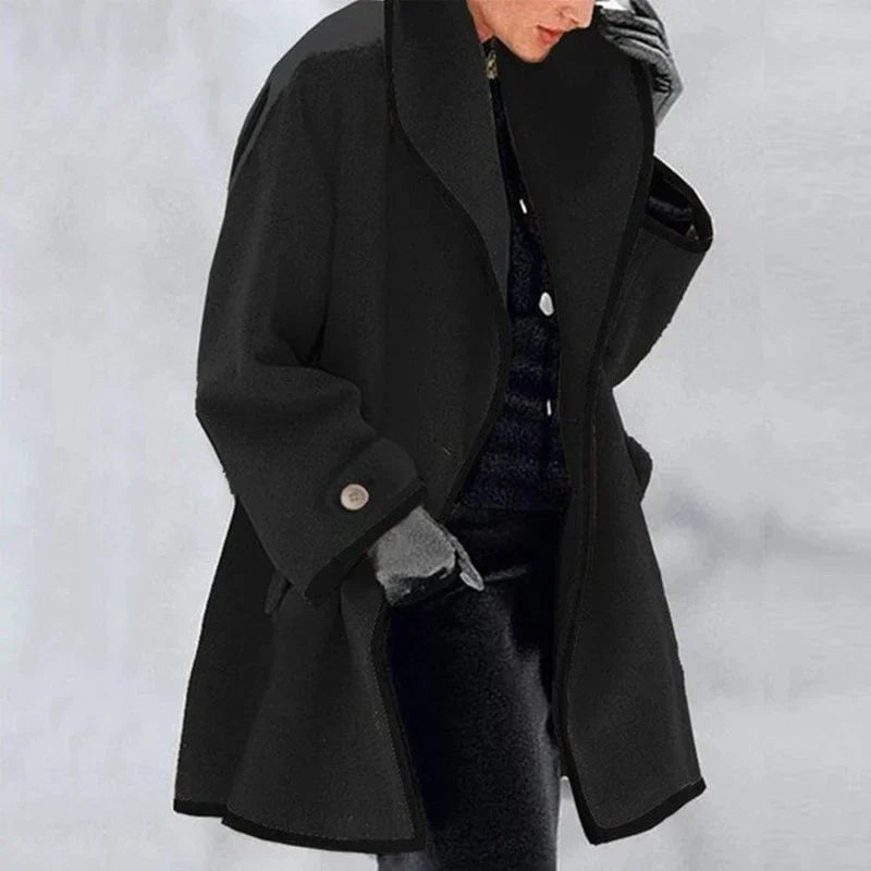 Manteau Femme Blanc Crème Élégant à Boutons de Contraste
